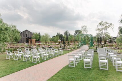 Pont du Monet set up for a wedding ceremony in The Gardens at Pillar and Post in Niagara-on-the-Lake.