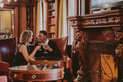 A couple enjoying the ambiance at Churchill Lounge in Niagara-on-the-Lake.