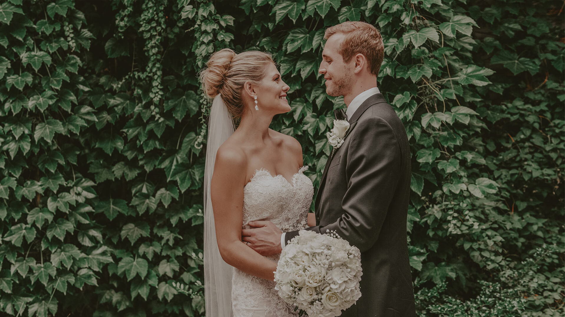 A couple at their wedding at Queens Landing in Niagara on the Lake