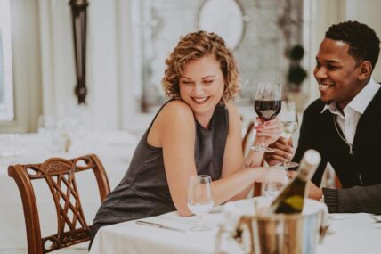 A couple enjoying the fine dining offered at Noble Restaurant in Niagara-on-the-Lake.