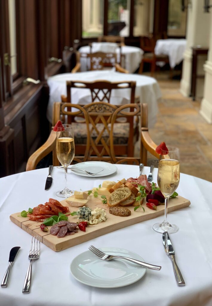 Charcuterie Board and champagne at Noble Restaurant in Niagara on the Lake.