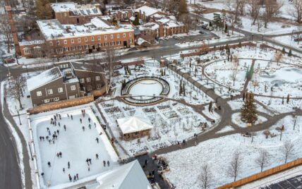 Drone view of The Gardens at Pillar and Post during the winter.