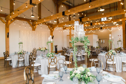 The Barn set up for a wedding reception in The Gardens at Pillar and Post in Niagara-on-the-Lake.