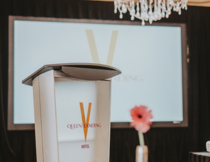 A speaker podium at the Queen’s Landing hotel in Niagara-on-the-Lake.