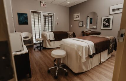 Massage tables set up for a luxury spa getaway in Caledon, Ontario.