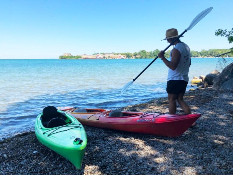 Kayaks on the shore of Jordan Harbour