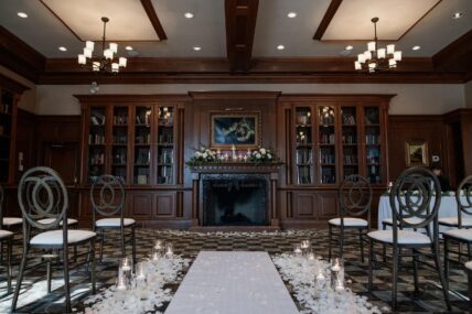 The Olde Library at Pillar and Post set up for a winter wedding ceremony in Niagara-on-the-Lake.