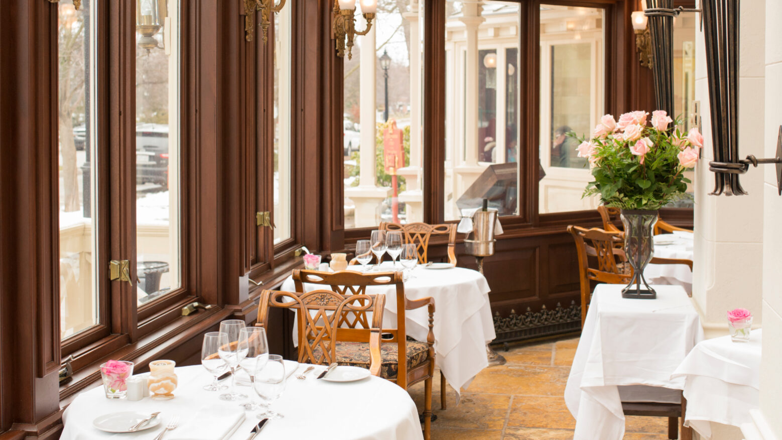 Tables set for Easter Brunch in Niagara on the Lake, Ontario