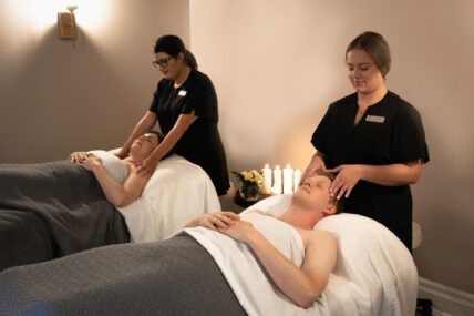 A couple receiving a spa treatment during their romantic spa getaway in Ontario