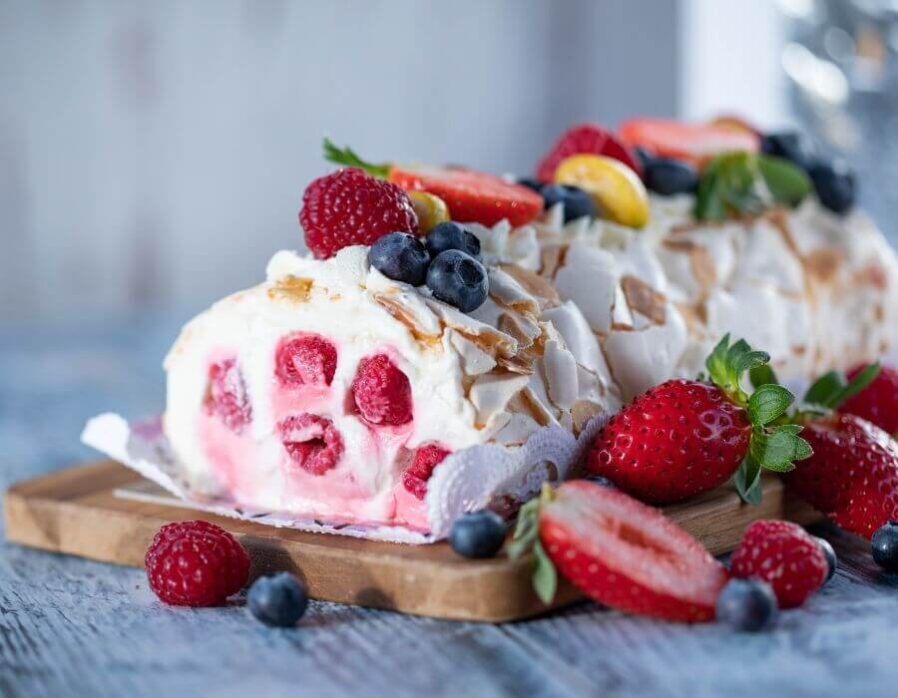 Vintage Hotel’s Strawberries and Crème Meringue Roulade