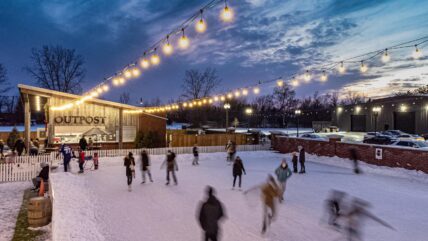 The Ice Rink in The Gardens at Pillar and Post during the holiday season.