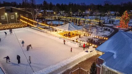 The skating rink during Christmastime in The Gardens at Pillar and Post in Niagara-on-the-Lake.