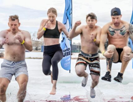 People completing the Polar Plunge in Niagara-on-the-Lake.