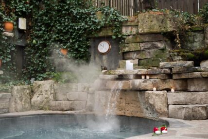 The hot spring pool at 100 Fountain Spa in the Pillar and Post hotel in Niagara-on-the-Lake.]