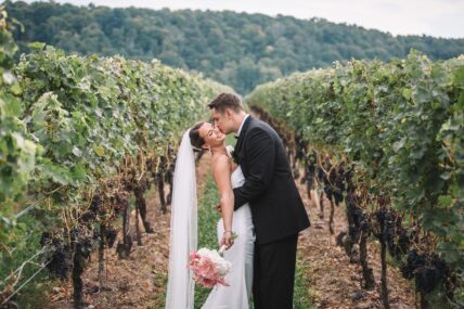 A wedding ceremony set up at Cave Spring Vineyard in Jordan Village.