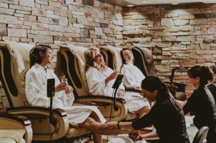A bride enjoying her Spa Manicure and Pedicure with friends at 100 Fountain Spa in Niagara-on-the-Lake.