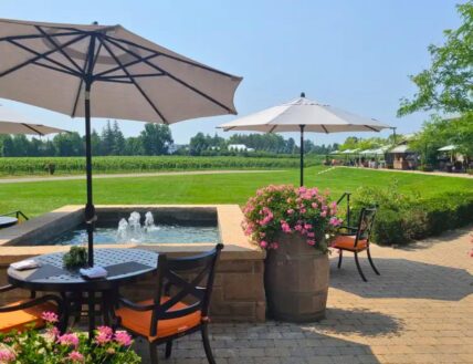 The outdoor patio at The Winery Restaurant at Peller Estates in Niagara-on-the-Lake.