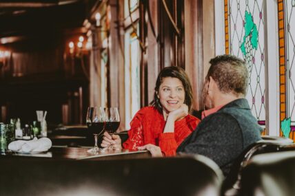 A couple enjoying the romantic ambiance at Churchill Lounge in Niagara-on-the-Lake.