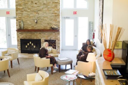 A group of women gathered in the Millcroft Spa lounge in Caledon, Ontario.