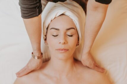 A woman receiving a facial at 100 Fountain Spa during an employee appreciation retreat in Niagara-on-the-Lake.