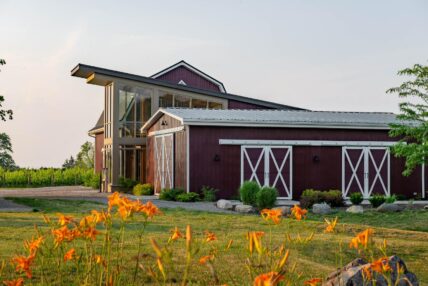 Cave Spring Vineyard barn entrance in Jordan Village, Ontario.