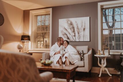 A couple enjoying the amenities at Spa On The Twenty in Jordan Village, Ontario.