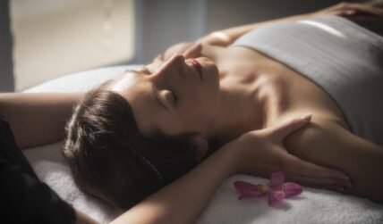 A woman receiving an Ayruvedic scalp massage at Millcroft Inn & Spa in Caledon, Ontario.