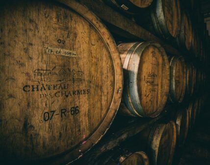 An angled photo of the wine barrels at Château des Charmes in Niagara-on-the-Lake.